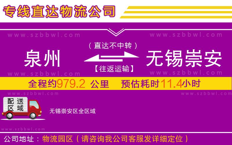 泉州到無錫崇安區(qū)物流專線