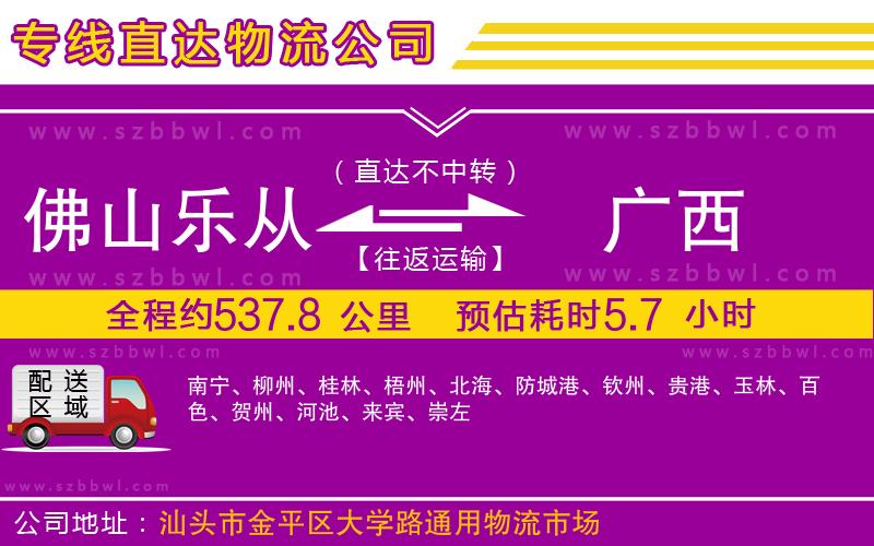 佛山樂從鎮(zhèn)到廣西物流專線