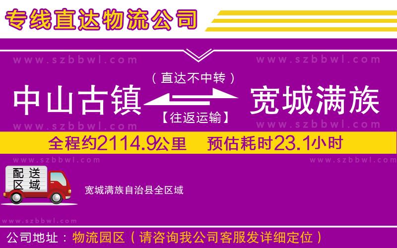 中山古鎮(zhèn)到寬城滿族自治縣物流專(zhuān)線