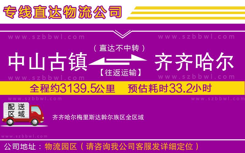 中山古鎮(zhèn)到齊齊哈爾梅里斯達(dá)斡爾族區(qū)物流專線